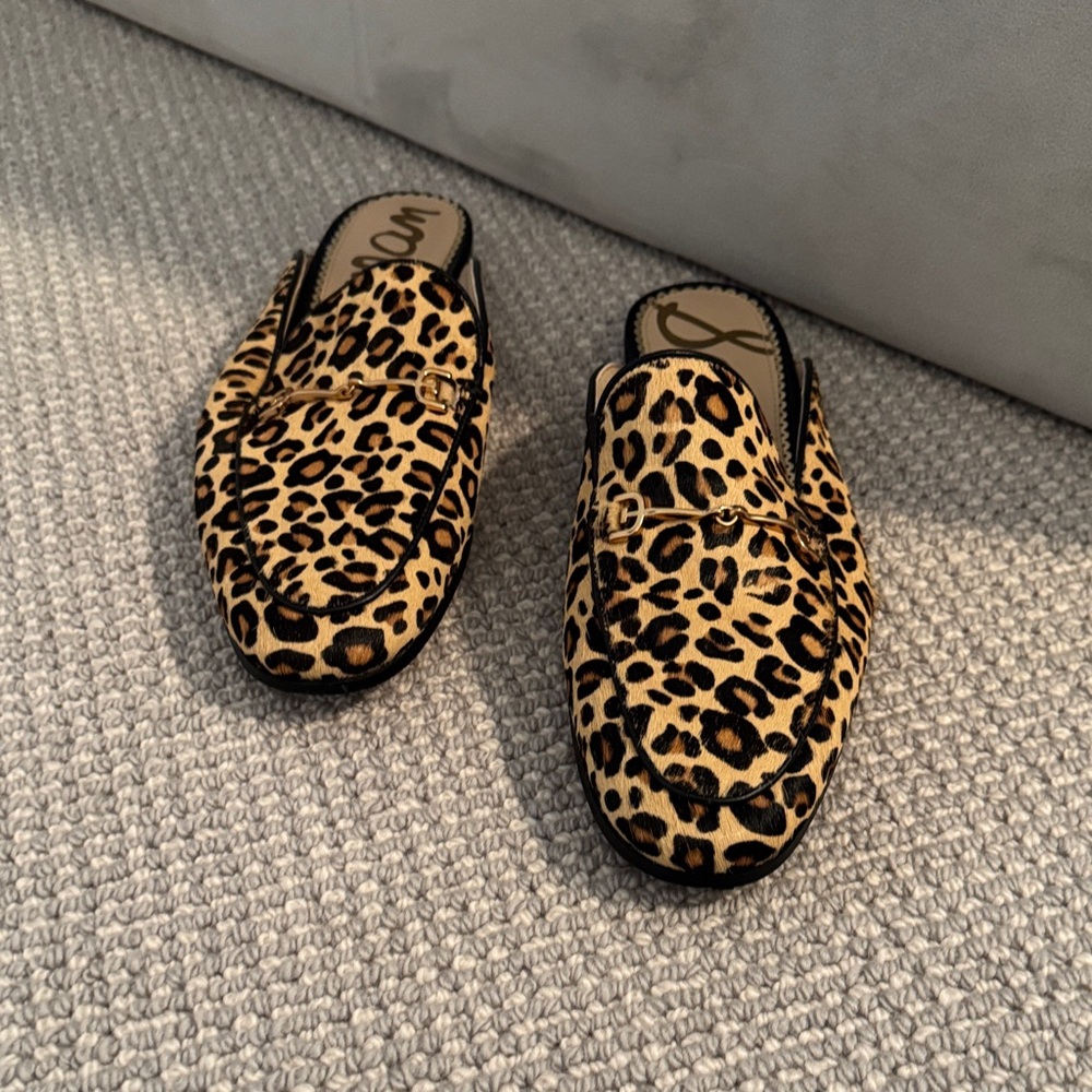 Sam Edelman Leopard Print Mule Slides in Tan and Black